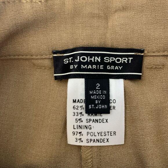 St John Sport by Marie Gray Tan Pants Womens Size 2 Stretch Career Casual Logo - Picture 3 of 11